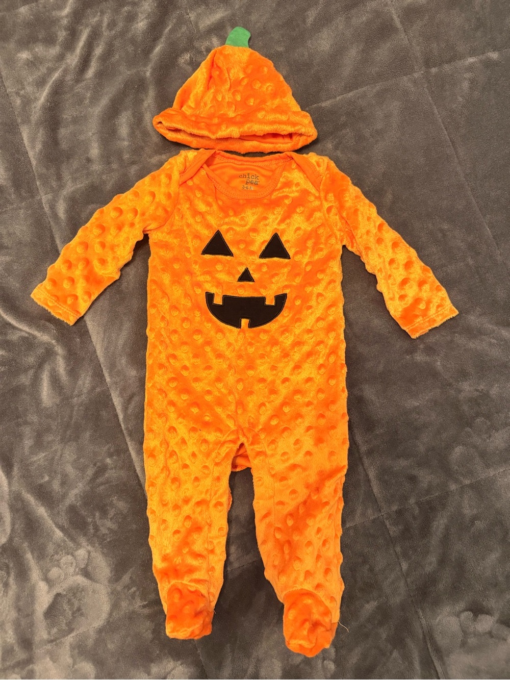chick pea Orange Plush Jack-O'-Lantern Baby Costume with Green Stem Hat